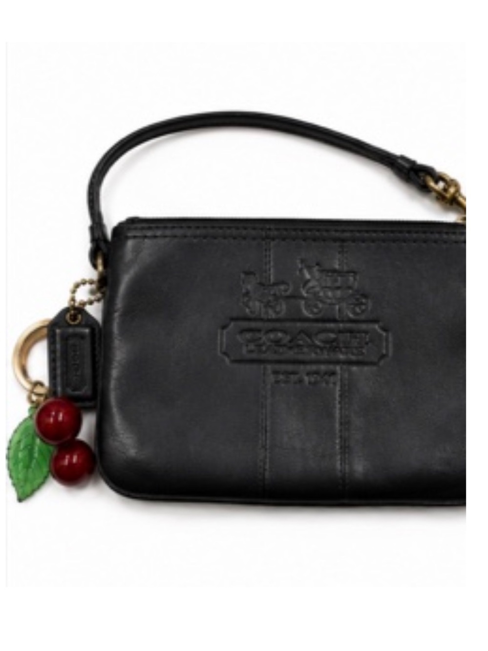Coach Leatherware Vintage  Black Leather Wristlet Tattersall Interior EUC